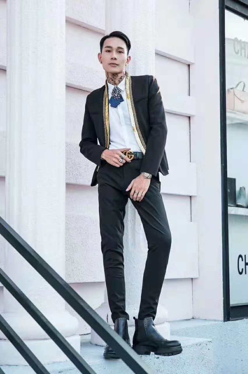 Gold Metal Long Collar Line Stylish Men Blazer