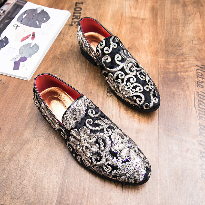 Floral Sequins Men Royal Style Loafers Shoes - FanFreakz