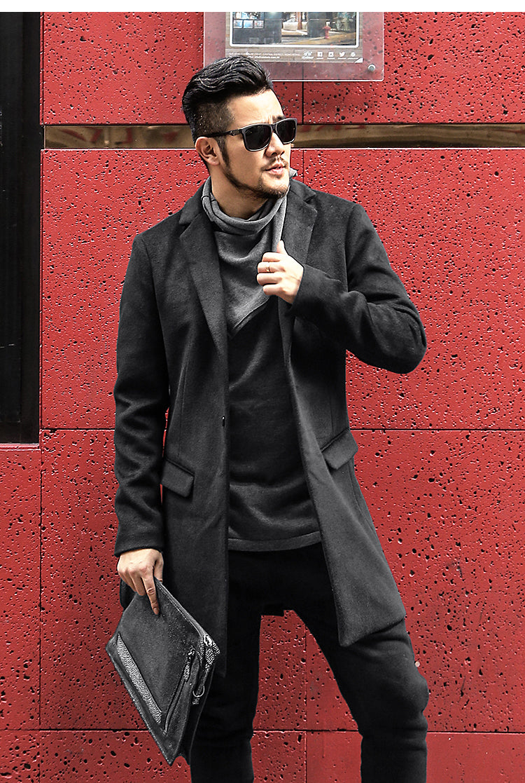 Bold Black British Style Black Long Cashmere Woolen Men Overcoat - FanFreakz