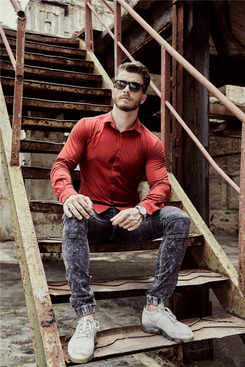 Italian Style Solid color Men Slim Fit Long Sleeves Shirt