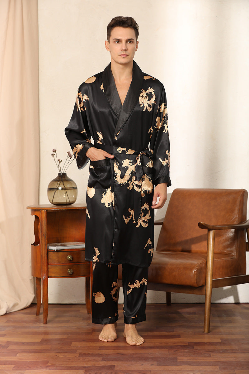 Dragon Pattern Satin Pajamas Robe