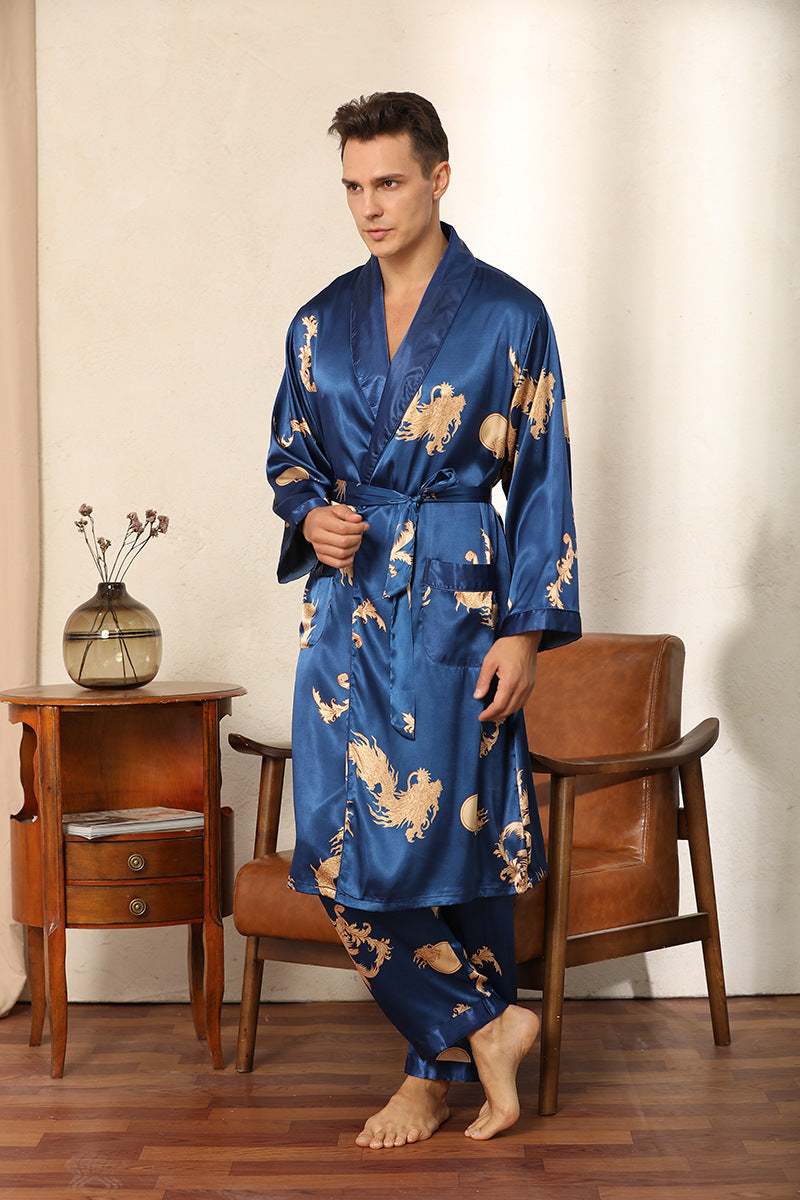 Dragon Pattern Satin Pajamas Robe