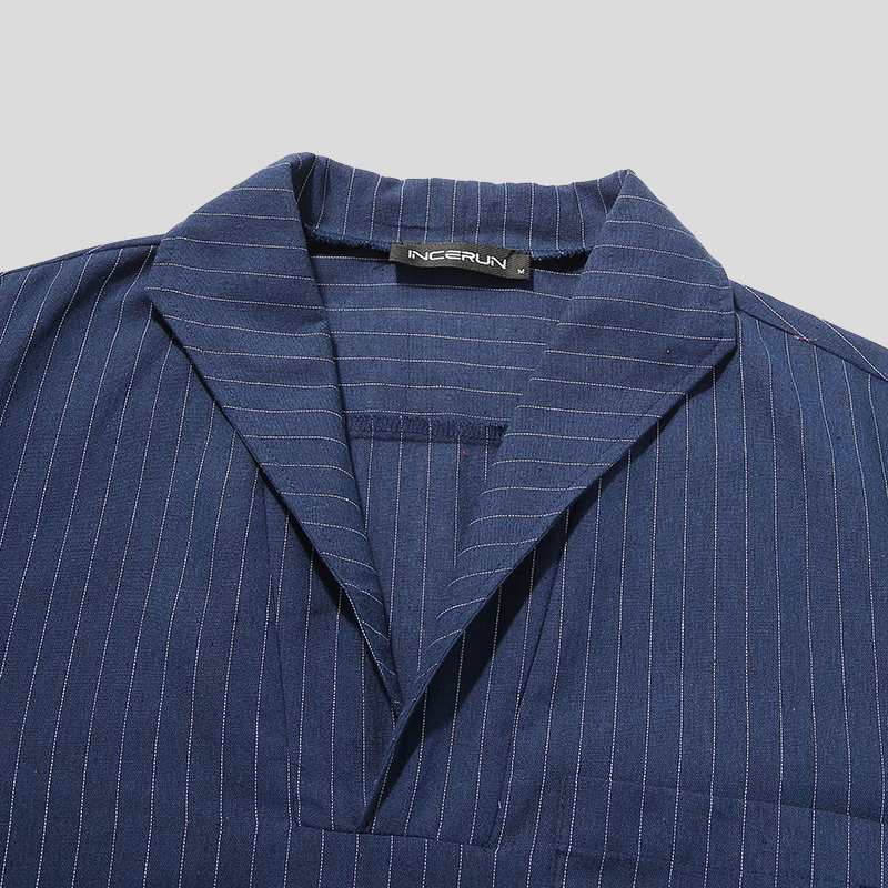 Striped V-Neck Cotton Polyester Men Shirts