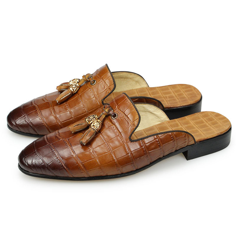 Tassel Crocodile Pattern Leather Monk Shoes