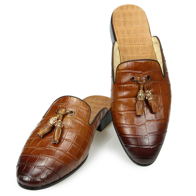 Tassel Crocodile Pattern Leather Monk Shoes