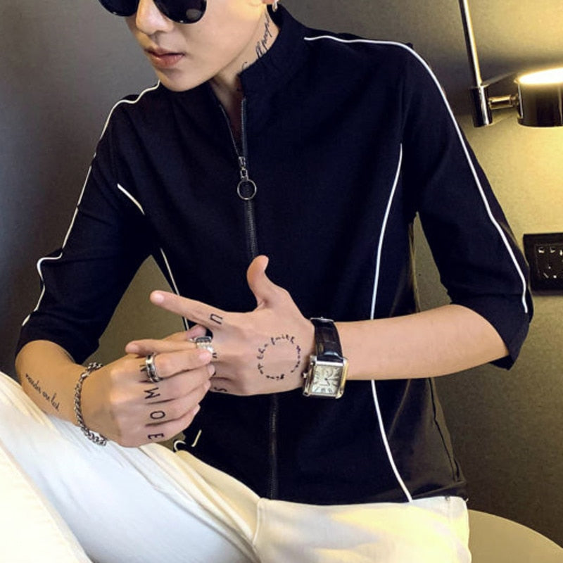 Solid Stand Collar Style Half-Sleeved Shirts