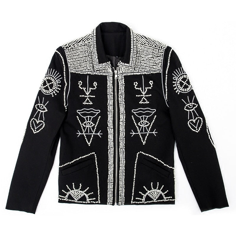Unique Tribal Art Pattern Sequin Men Black Blazer