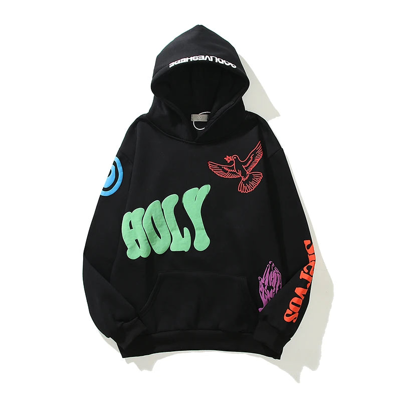 Harajuku Retro Letter Foam Hoodie