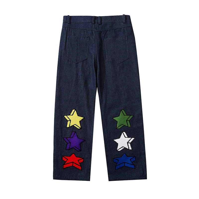 Stars Embroidery Style Loose Jeans