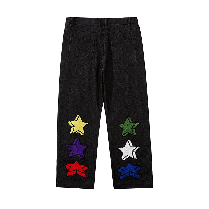 Stars Embroidery Style Loose Jeans