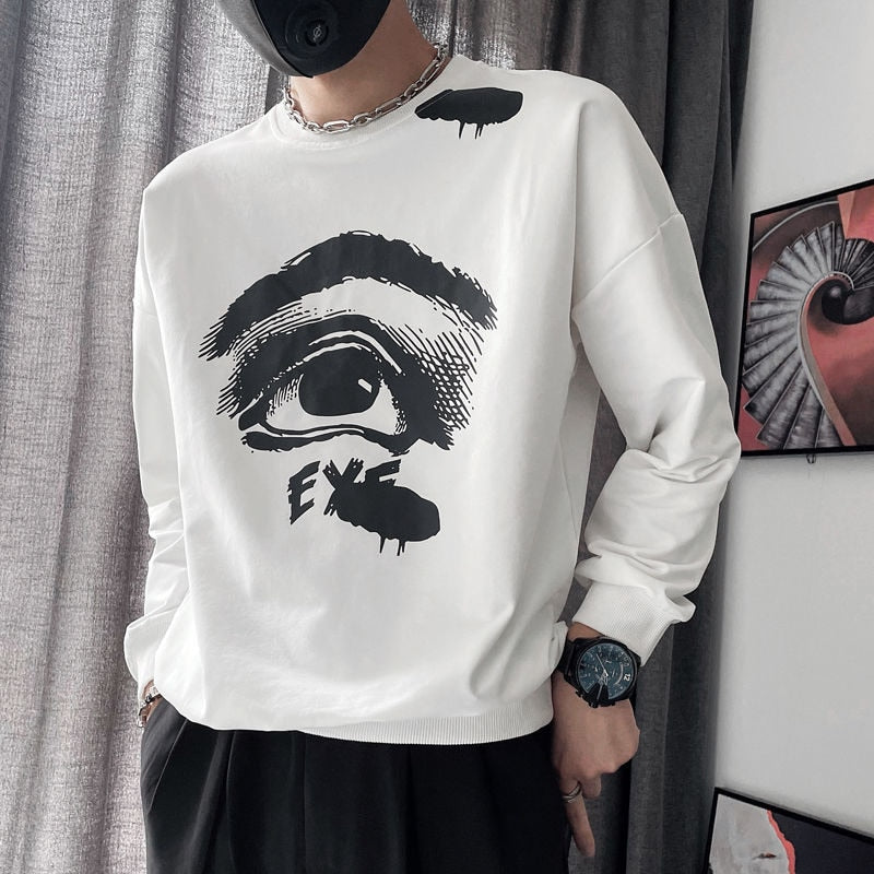 One Eye Printed Contrast Color Sweater