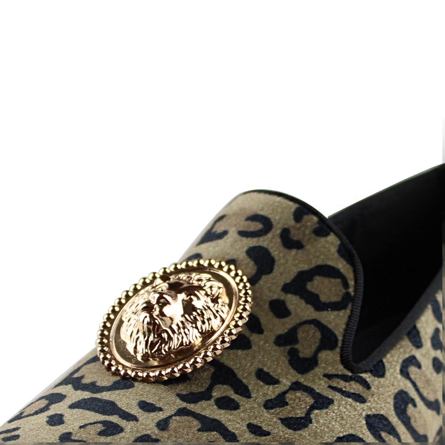 Velvet Leopard Print with Lion Emblem Men Loafers Shoes