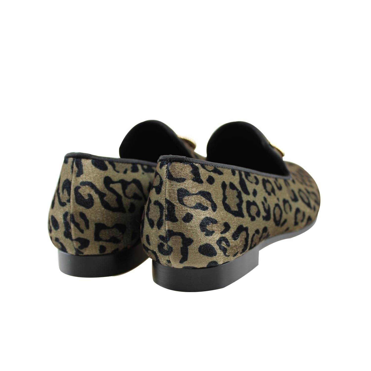 Velvet Leopard Print with Lion Emblem Men Loafers Shoes