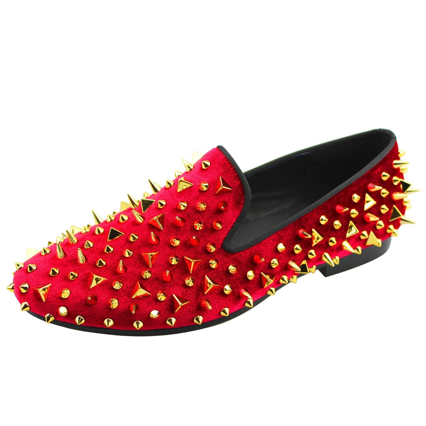 Multi Shape Rivet Spike Men Velvet Loafer Shoes