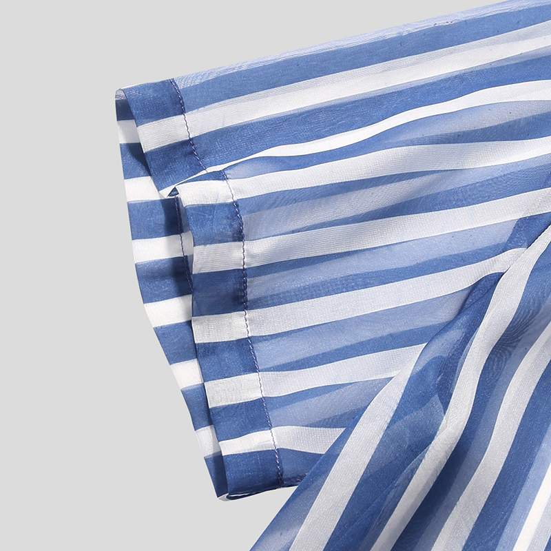 Blue and White Striped See Through Shirt