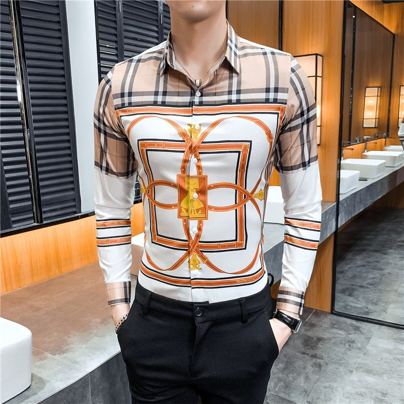 Casual Lux Pattern Slim Fit Long Sleeve Casual Men Shirts