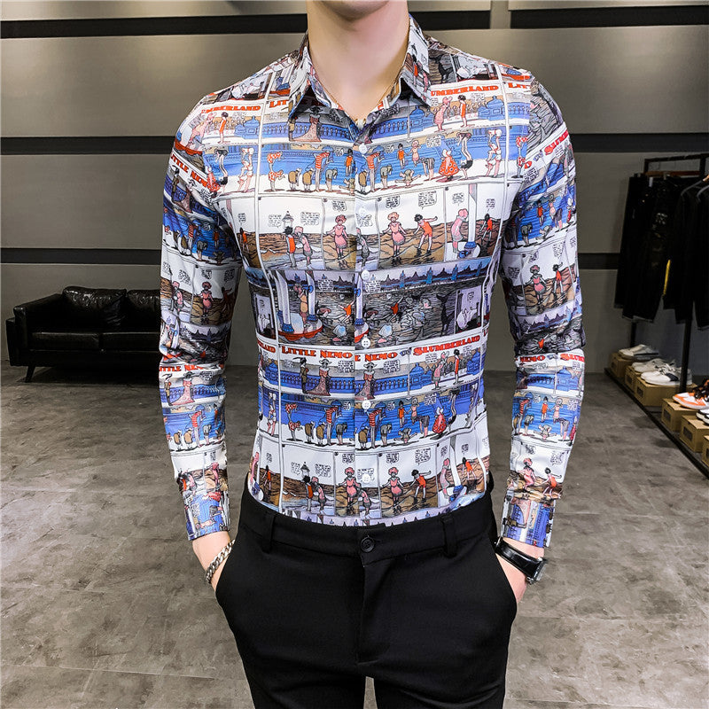 Casual Lux Pattern Slim Fit Long Sleeve Casual Men Shirts
