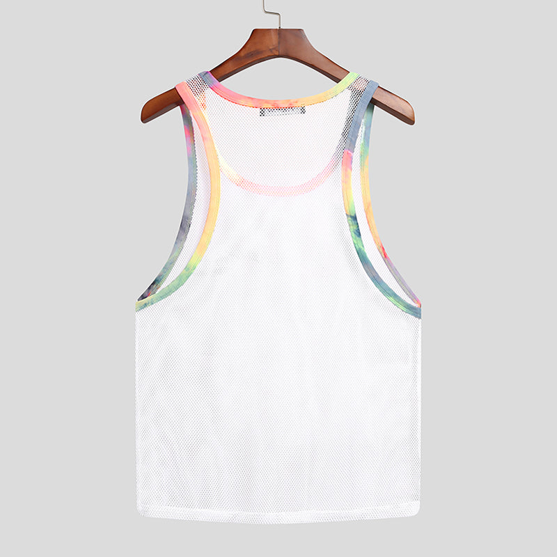 Micro Hollow Out Colorful Mesh Tank Top
