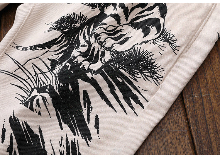 Tiger and Great Wall Printed Men Jeans