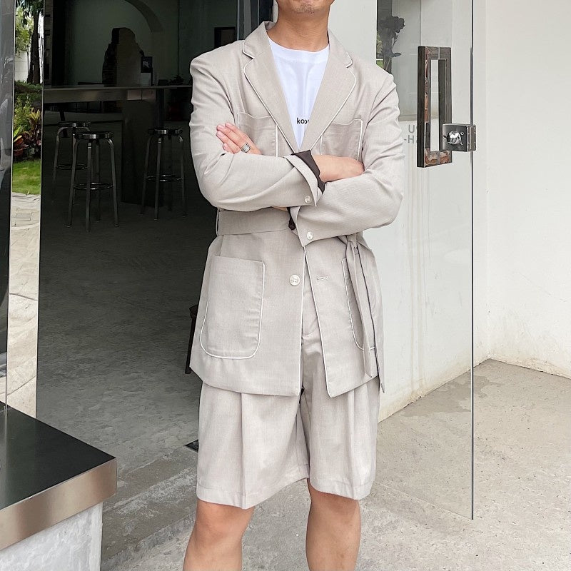 Solid Sashes Decorated 2-Pieces Men Suit