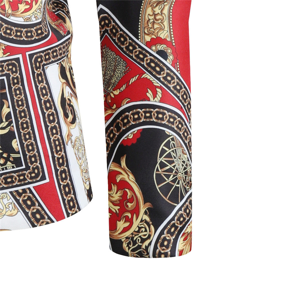 Button Down Luxury Mixed Color Printed Men Blazer