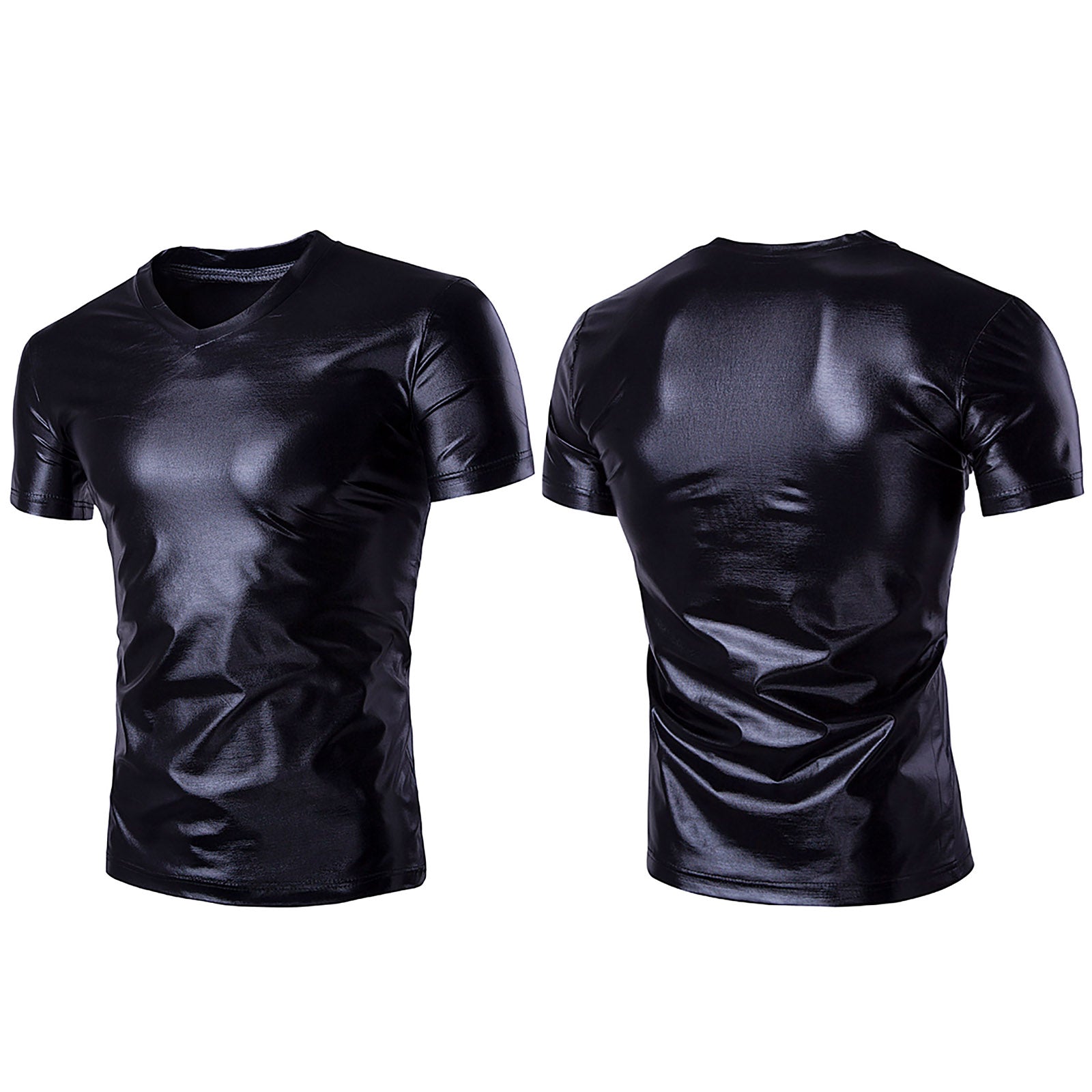 Shiny Metallic Solid V-Neck T-Shirt