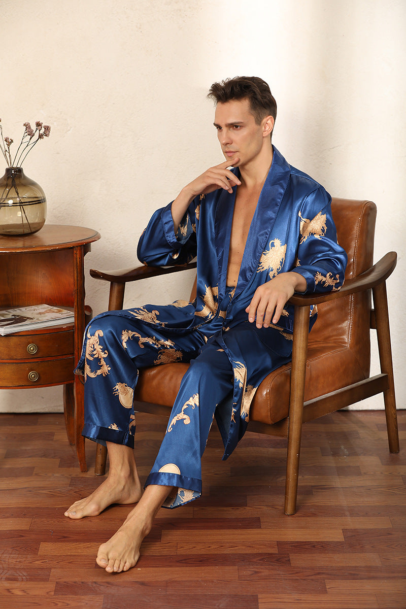 Dragon Pattern Satin Pajamas Robe