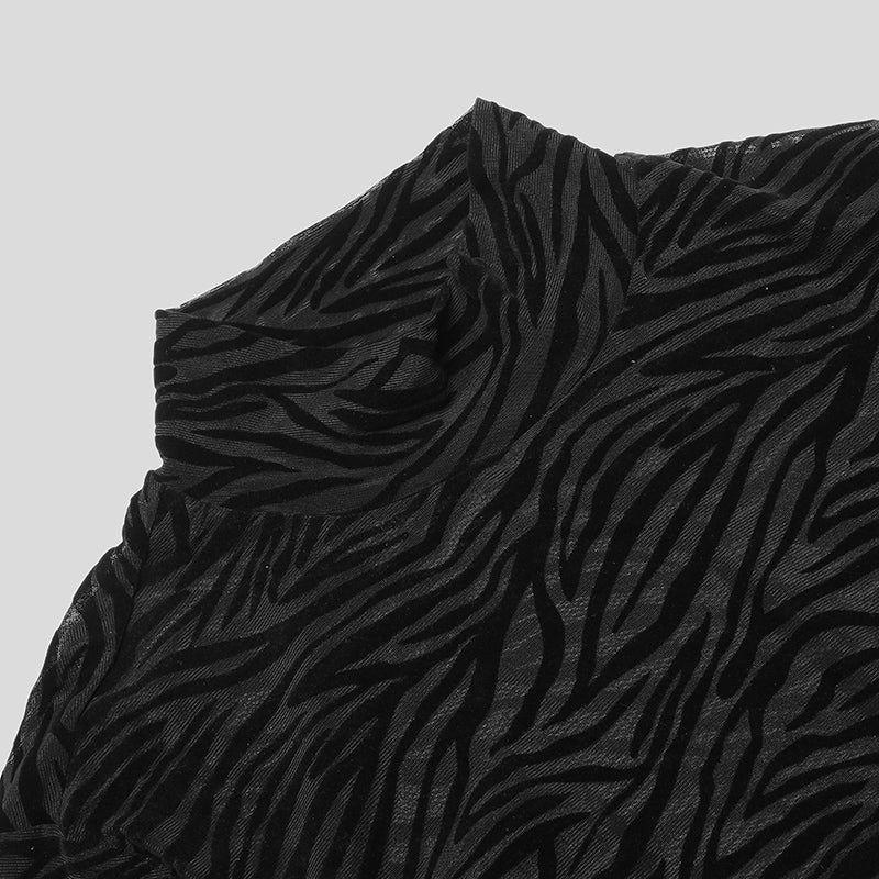 Mono Color Zebra Pattern Turtleneck T-Shirt