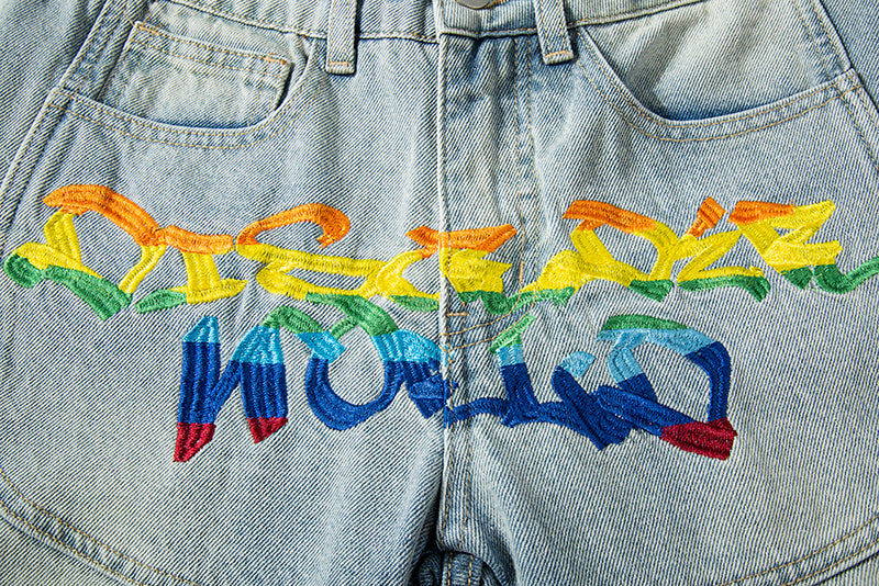 Rainbow Letters Embroidery Loose Jeans