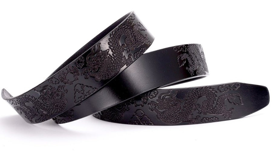 Dragon Pattern Round Buckle Leather Belt