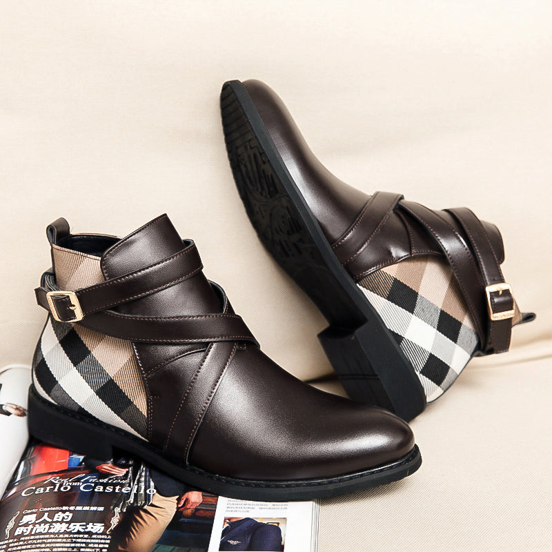 Casual Patchwork Buckle Strap Ankle Boots