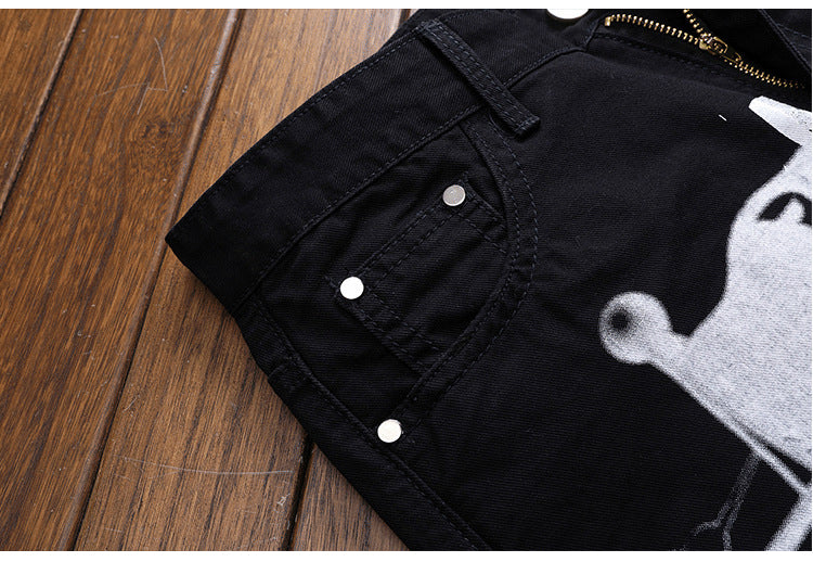 White Shark Painting Printed Black Jeans