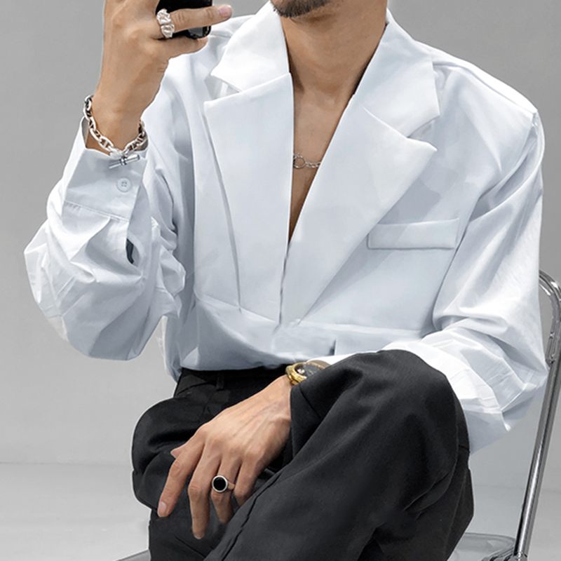 Solid Color Casual Notch Collar Shirt