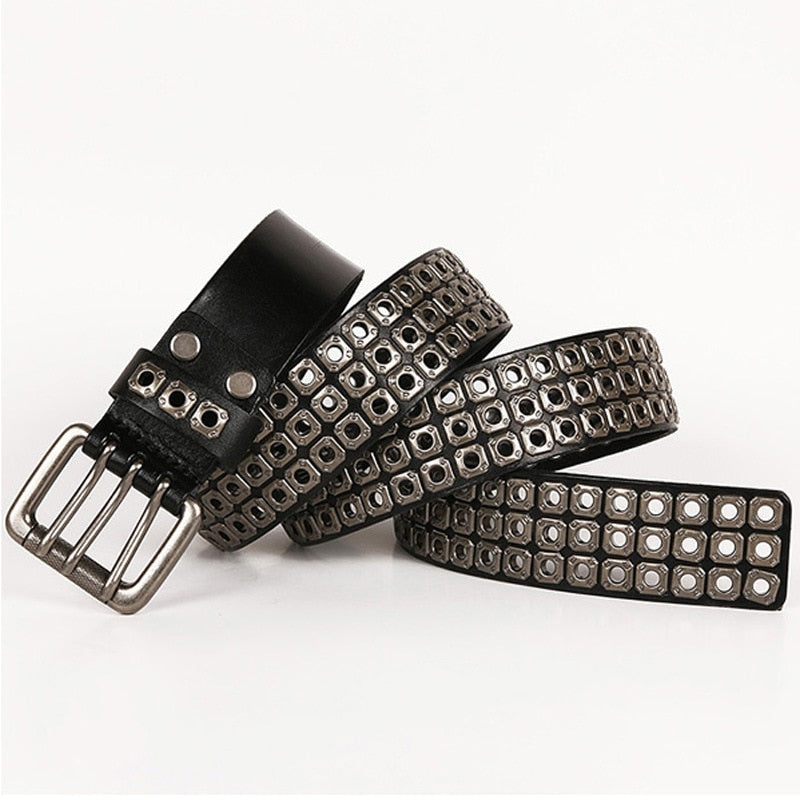 Punk Metal Studded Genuine Leather Belt