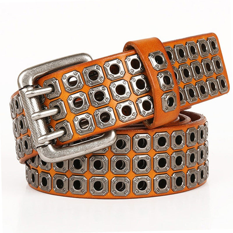 Punk Metal Studded Genuine Leather Belt