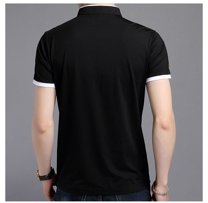 Layered Style Mandarin Stand Collared Polo Shirt