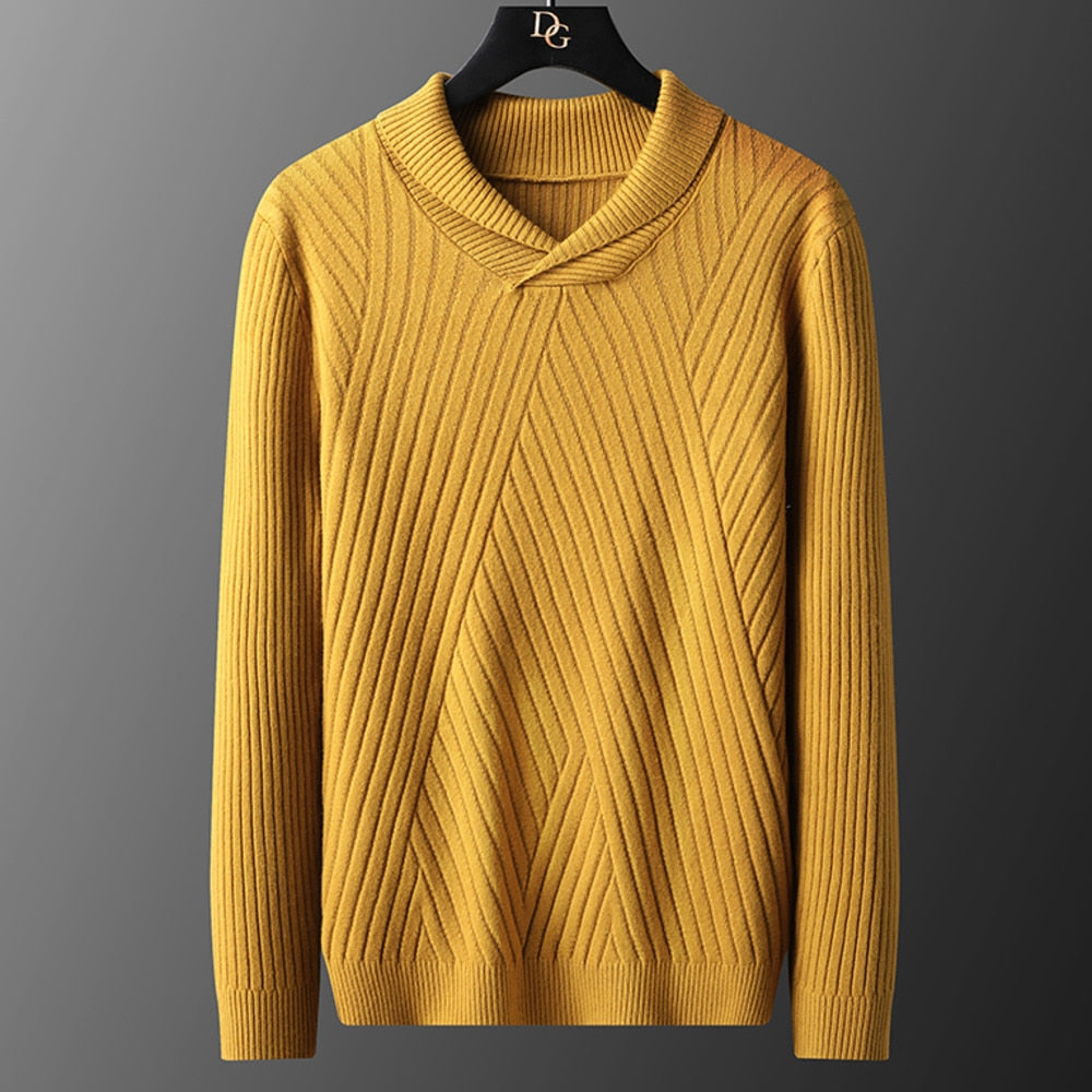 Solid Color Diagonal Knitted V-Neck Sweater