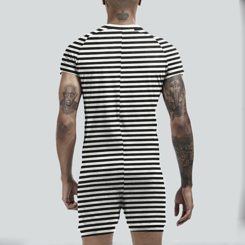 Striped and Button Style Short-Sleeved Rompers