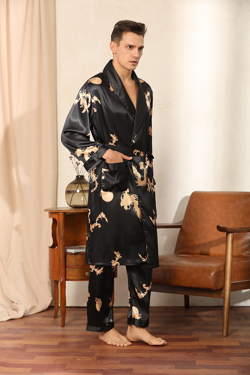 Dragon Pattern Satin Pajamas Robe