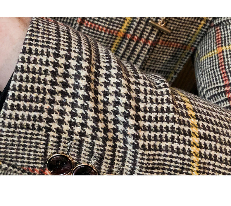 Elegant Vintage Style Tartan-Check Pattern Men Blazer