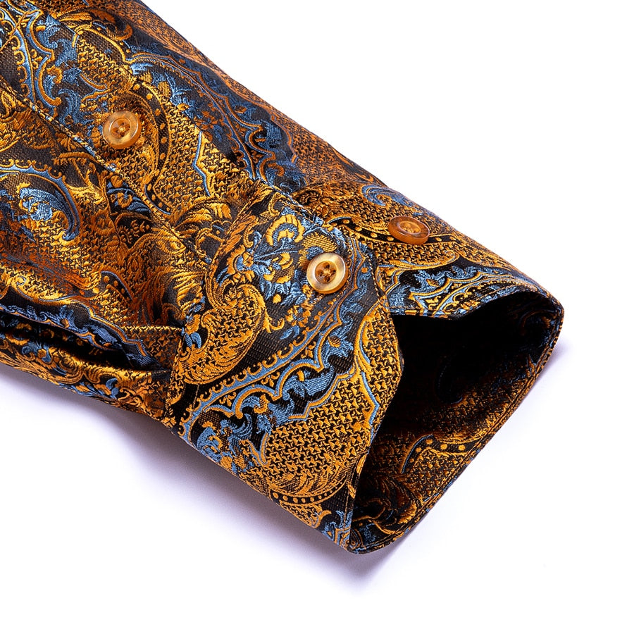 Vertical Paisley Decorated Shiny Silk Shirt