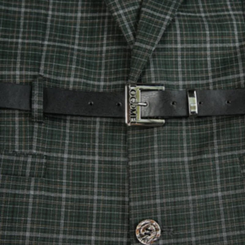 Plaid Pattern Belt Buckle Blazer