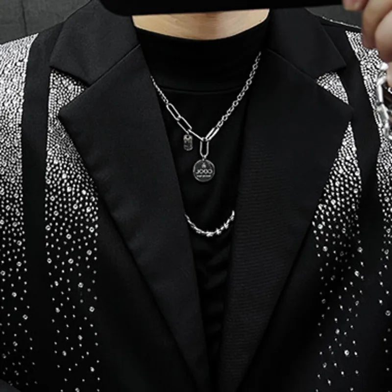 Raining Rhinestone Black Color Blazer
