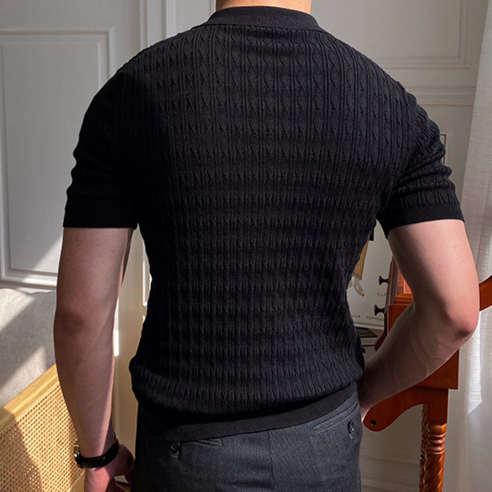 Jacquard Lapel Geometric Viscose Shirt