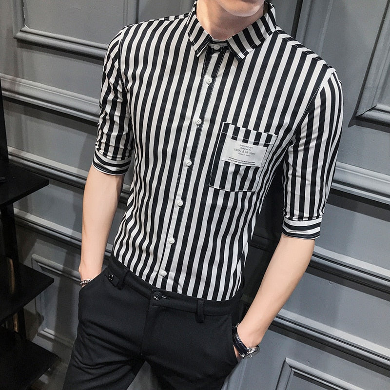 High Quality Men Striped Formal Business Short Sleeve Shirt
