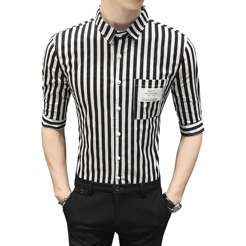 High Quality Men Striped Formal Business Short Sleeve Shirt