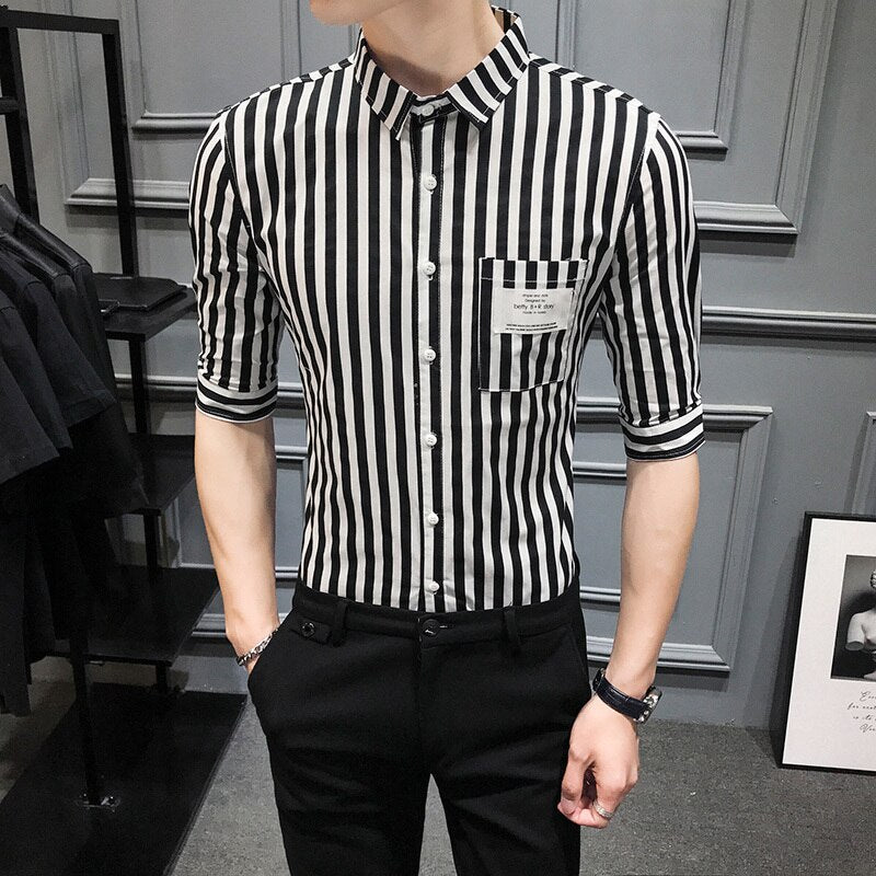 High Quality Men Striped Formal Business Short Sleeve Shirt