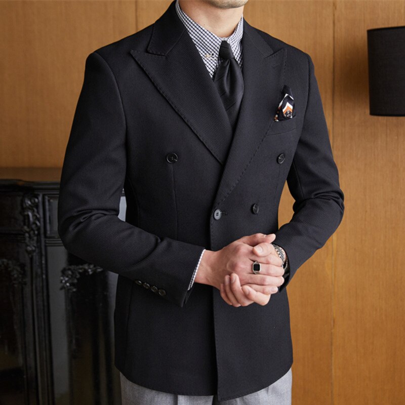 Solid Double Breasted Polyester Regular Suit