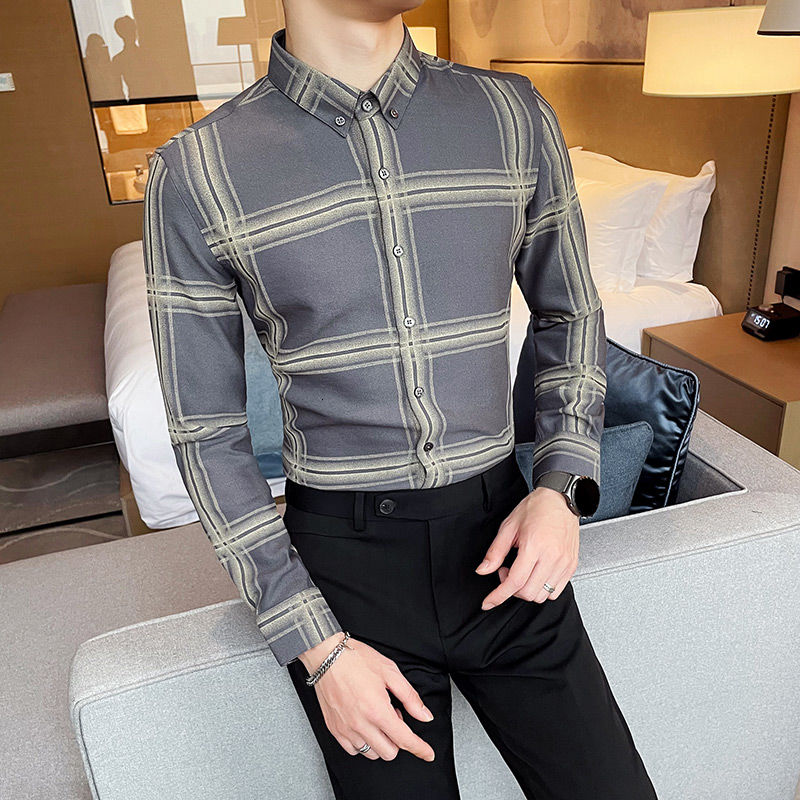 British Style Plaid Pattern Long Sleeve Shirt