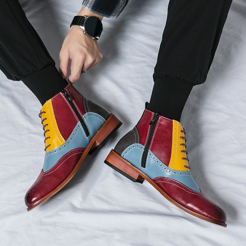 Mixed Colors Zipper Ankle Boots